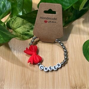 Silver Kids’ Stretchy Beaded Cheer Bracelet | Handmade | Silicone‎ Bow 📣✨